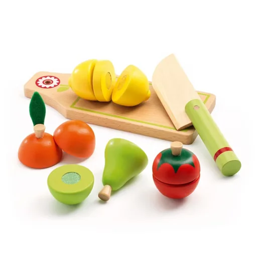 DJECO Spielküche Holz Kinderküche mit Schneidebrett Obst Gemüse ab 2