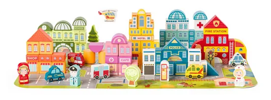 WOODYLAND Holzbausteine 115-tlg Set mit Puzzlematte bunt