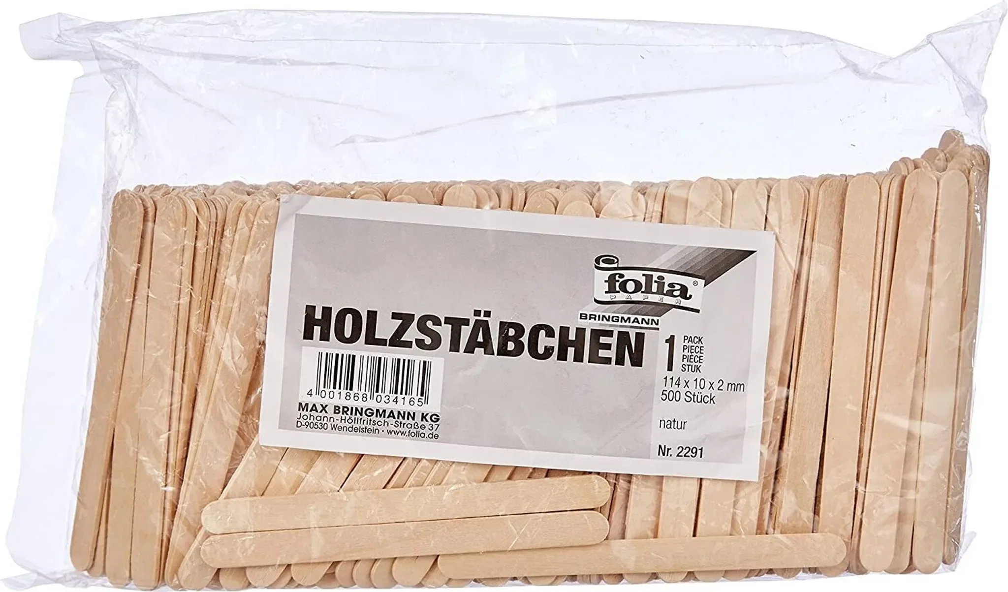Folia Holzstäbchen – Bastelhölzer 114 × 10 × 2 mm, 500 Stück