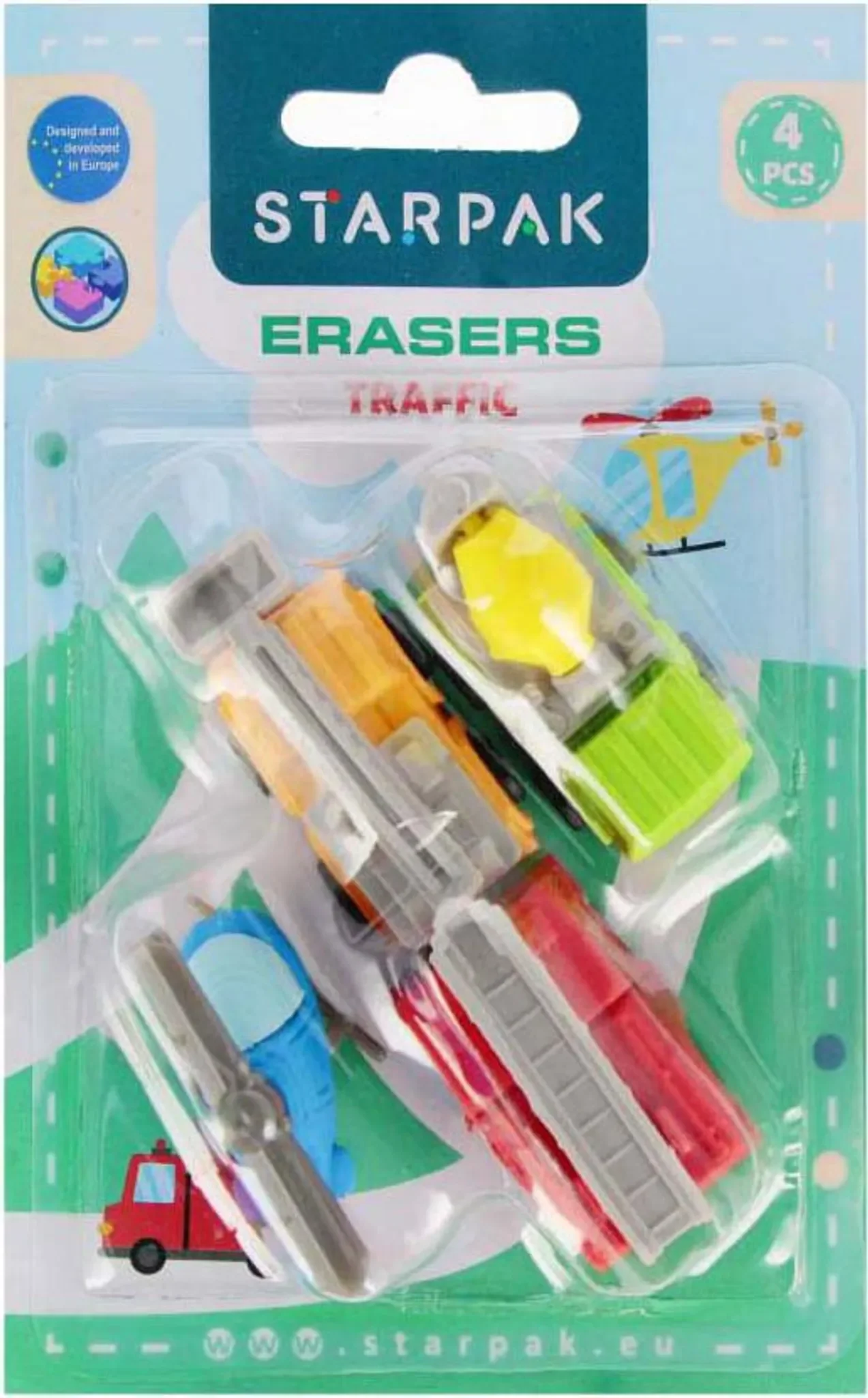 STARPAK Bleistift-Radiergummis Fahrzeuge – 4er-Set
