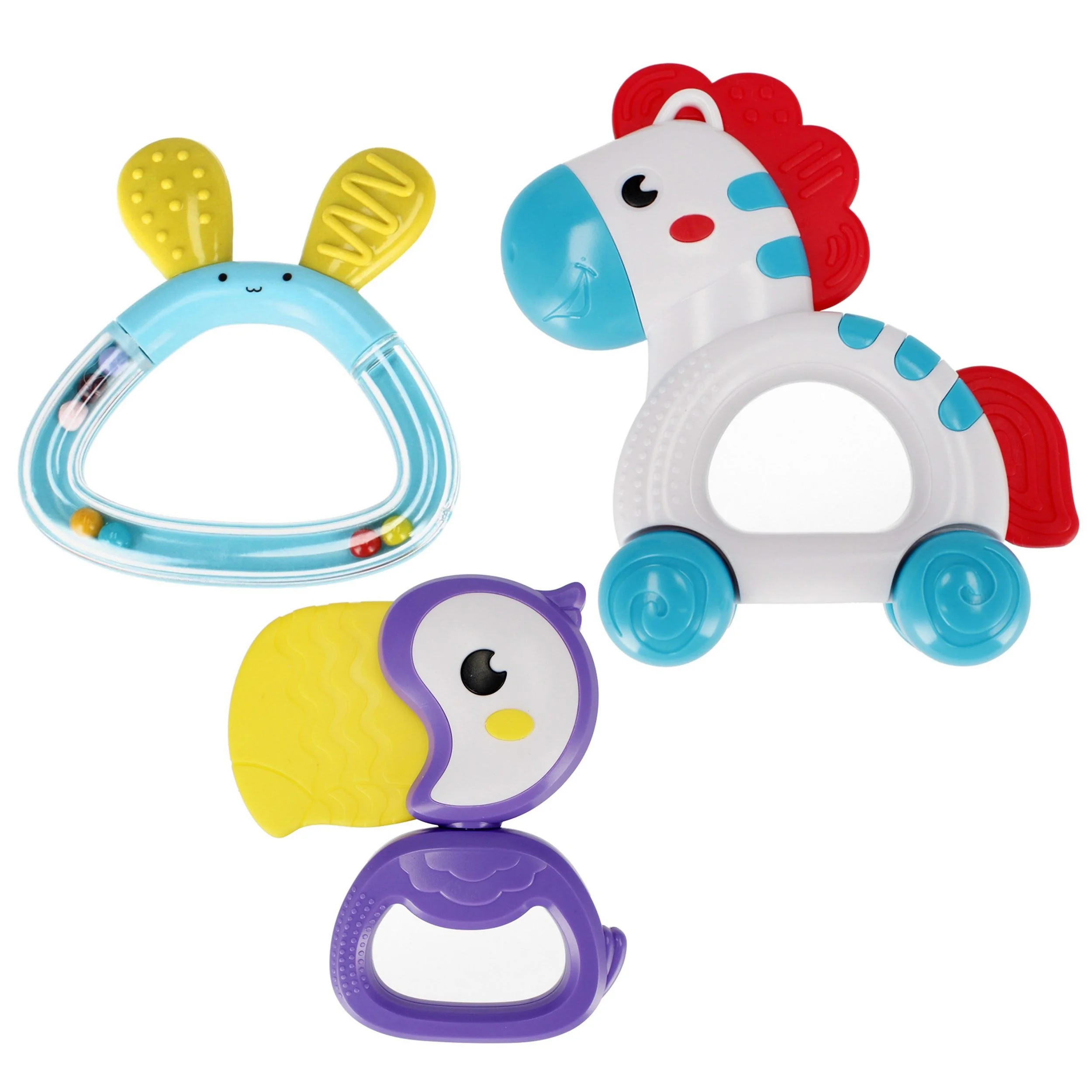 BAM BAM Baby Rasseln 3er Set Zebra Hase Tukan Tier Spielzeug