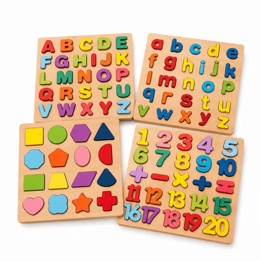 WHITE FOX STUDIO Steckpuzzle Set 4er Holz Montessori ABC Zahlen Formen