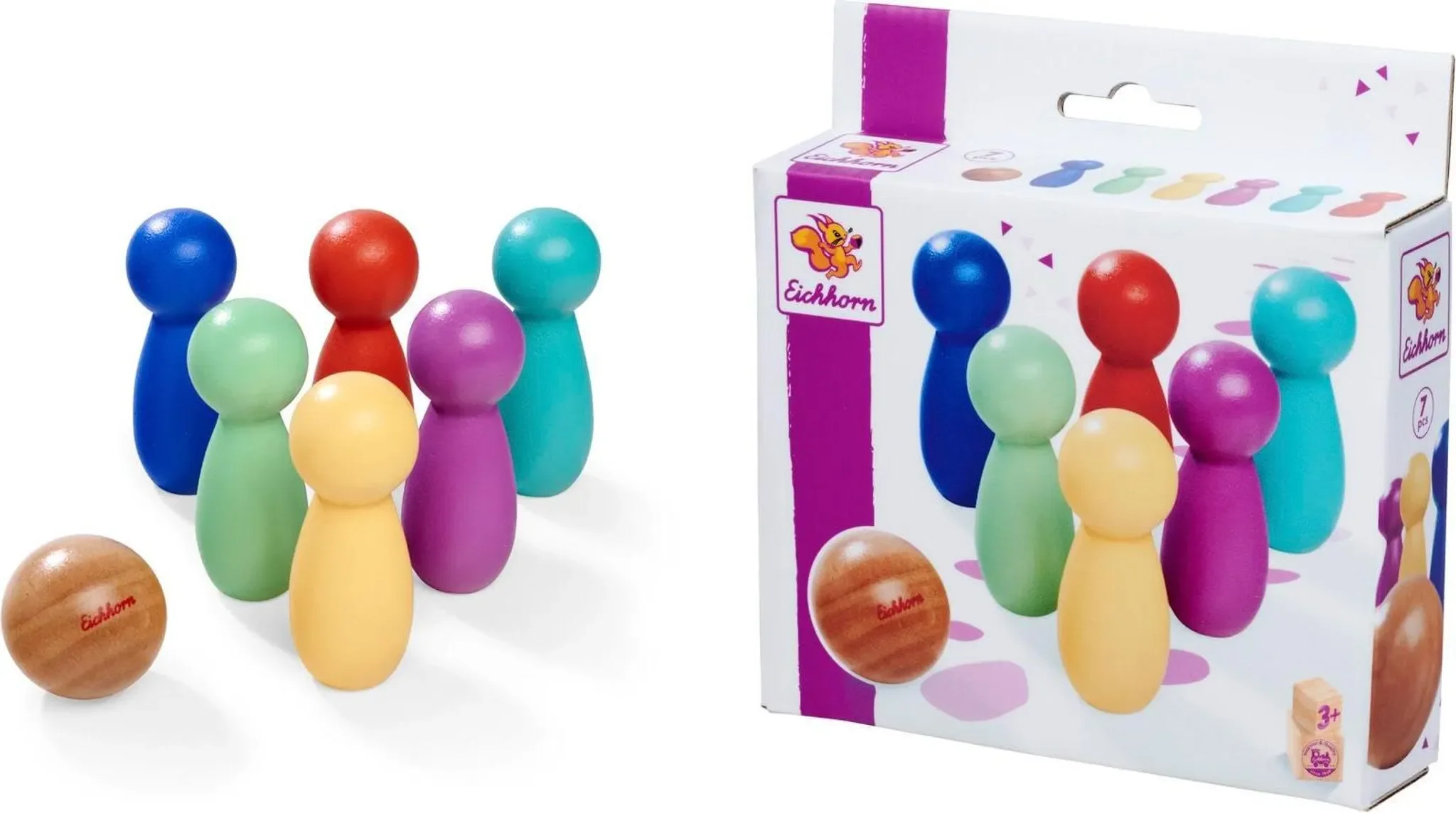 EICHHORN Bowling-Spiel aus Holz – 7-teiliges Tisch-Bowling