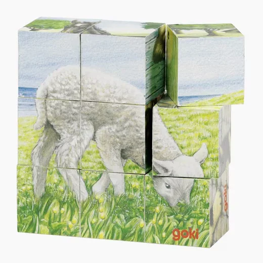 Goki Würfelpuzzle Bauernhoftiere Puzzlewürfel für Kinder