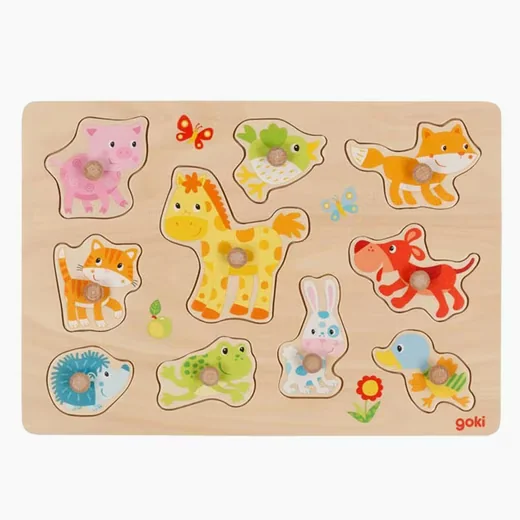 Goki Steckpuzzle Tierkinder Holzpuzzle für Kinder