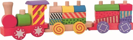 WOODYLAND Holzzug Lernspielzeug 91122 mit Holzbausteinen 17 teilig