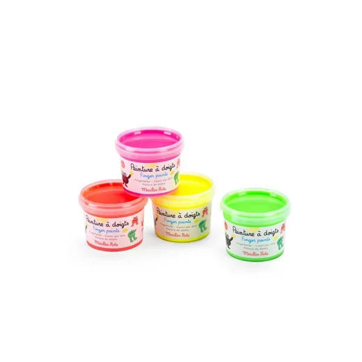 MOULIN ROTY Fingerfarben Neon Set 4 Töpfe für Kinder Kreativset