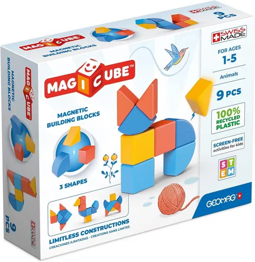 GEOMAG Magicube Lernspielzeug 9 magnetische Bausteine Tierset