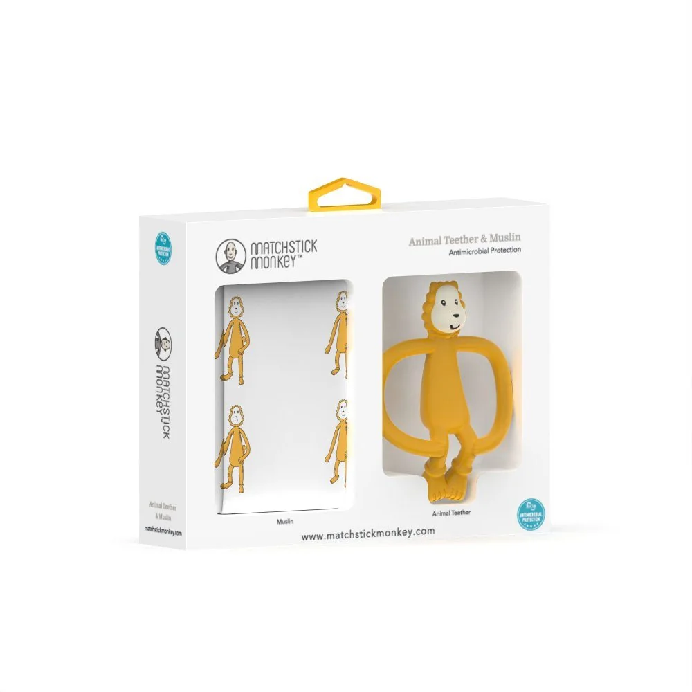 MATCHSTICK MONKEY Geschenkset Tierbeißring und Musselintuch Baby