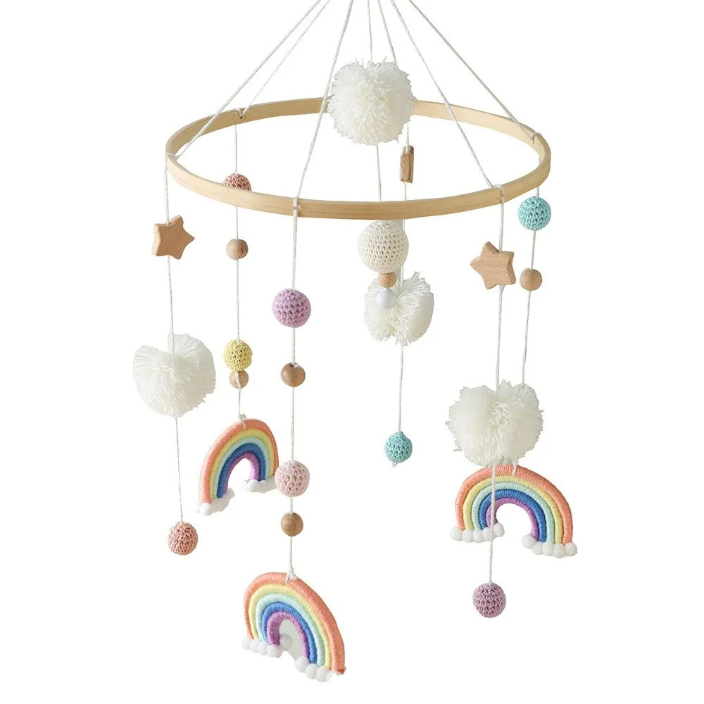 CLTYQ Babybett Mobile Regenbogen Holz Windspiel mit Bällen