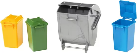 BRUDER Mülltonnen Set 23 cm mit 3 kleinen und 1 großer Tonne 02607