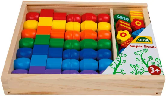Lena Super Beads Kreativset Holzfädelperlen Bastelset für Kinder