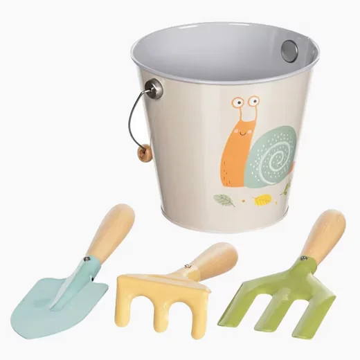Goki Gartenset für Kinder mit Eimer und Gartenwerkzeug Schnecke